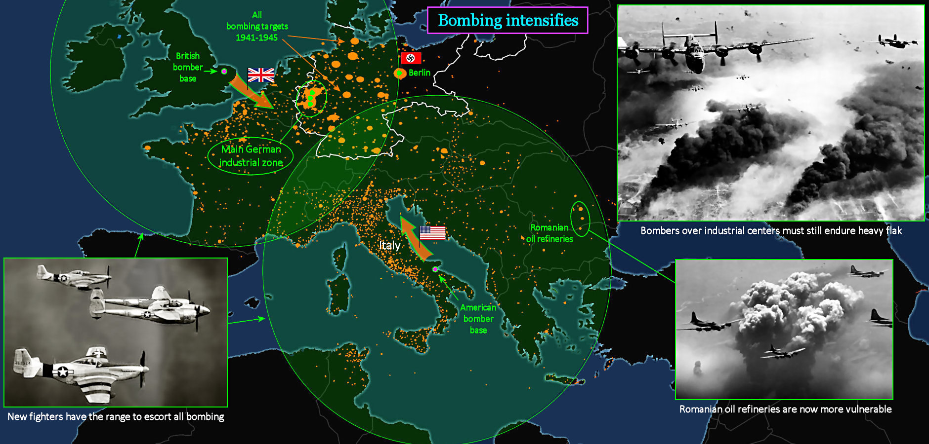 Allied bombing, 1945 map
